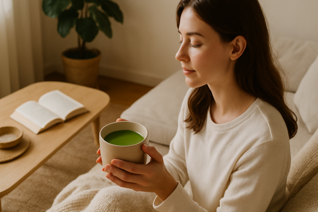 green tea instead of coffee in a peaceful morning environment