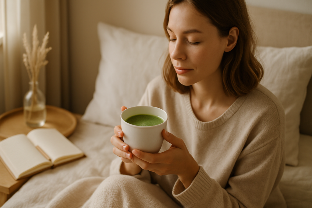 green tea instead of coffee in a peaceful morning environment