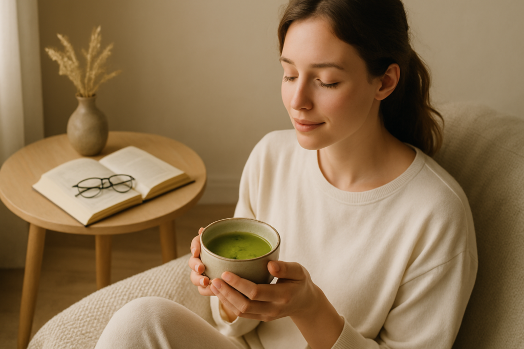 green tea instead of coffee in a peaceful morning environment