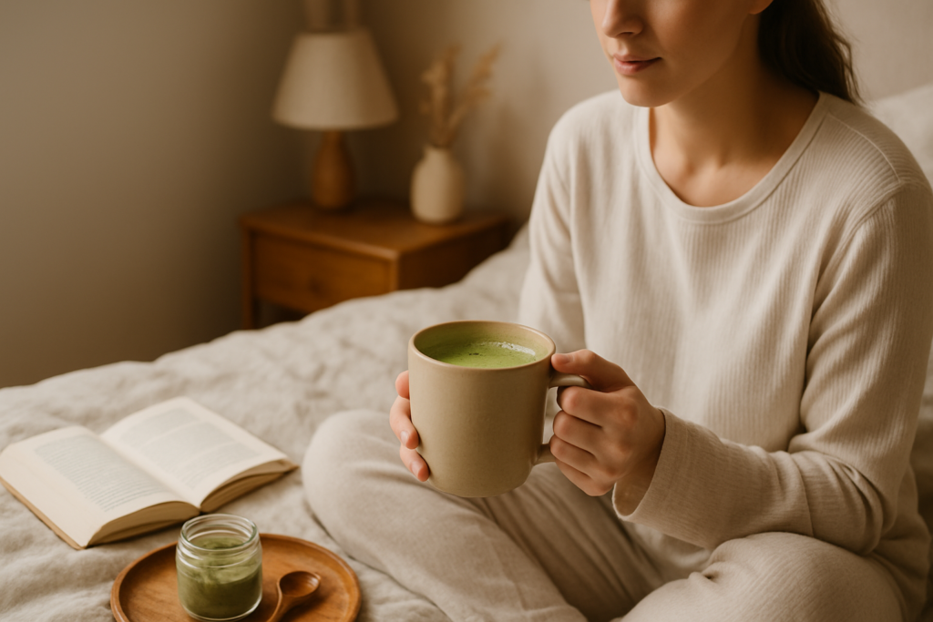 green tea morning routine in a peaceful morning environment