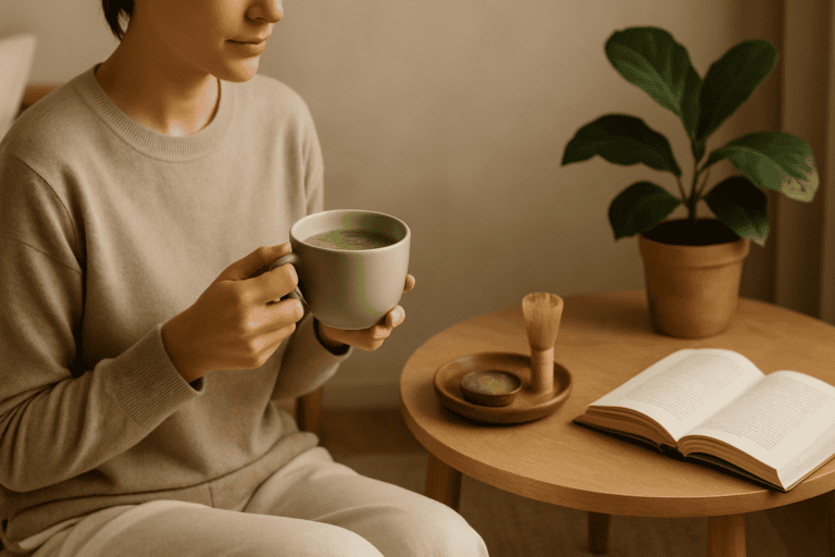 green tea instead of coffee in a peaceful morning environment