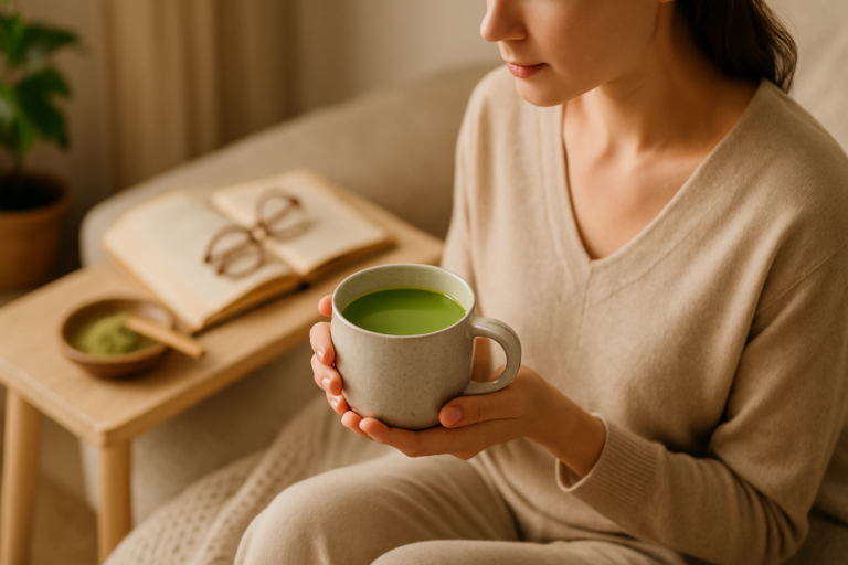 green tea instead of coffee in a peaceful morning environment