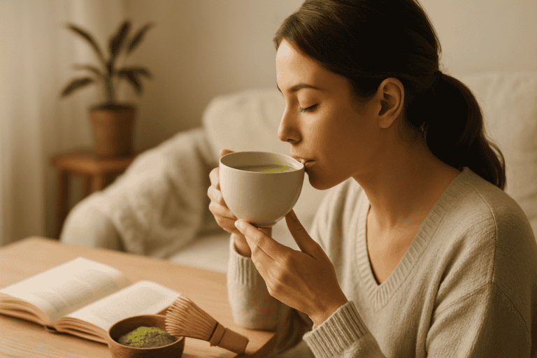 green tea instead of coffee in a peaceful morning environment