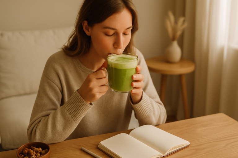 green tea morning routine in a peaceful morning environment