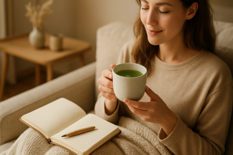 green tea instead of coffee in a peaceful morning environment