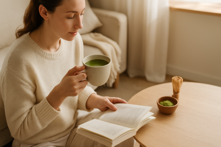 green tea instead of coffee in a peaceful morning environment