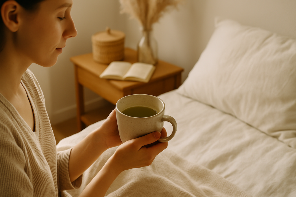 green tea morning routine in a peaceful morning environment