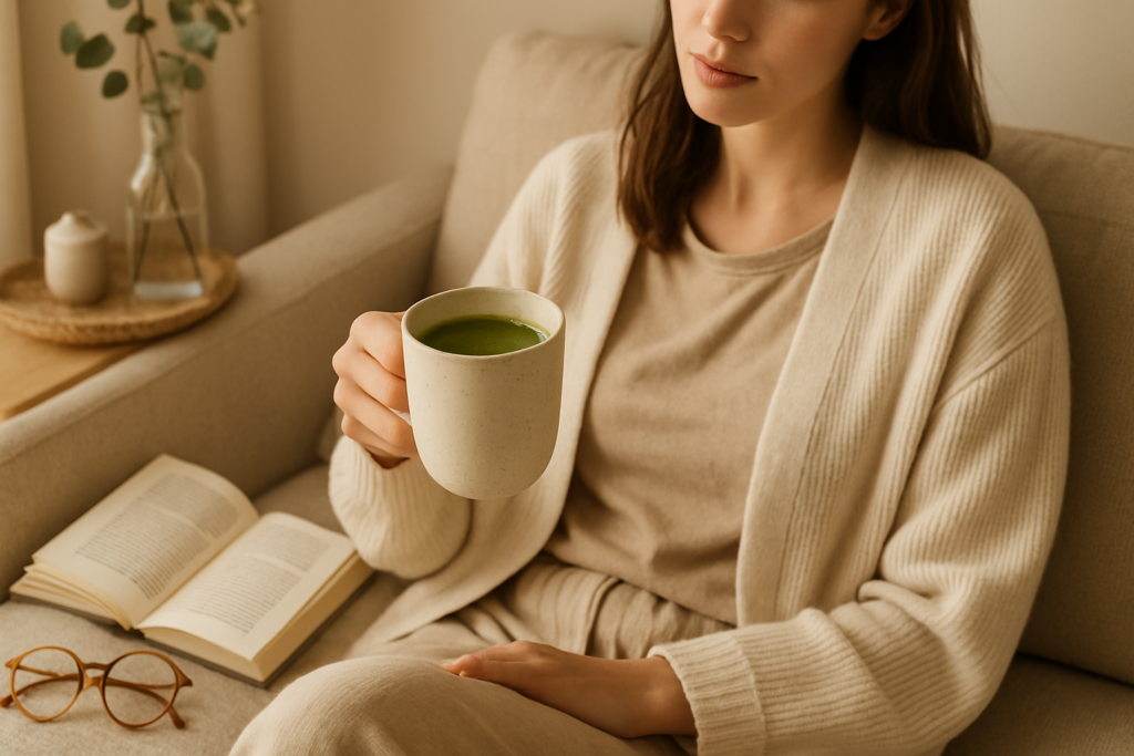 green tea morning routine in a peaceful morning environment