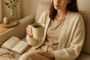 green tea morning routine in a peaceful morning environment