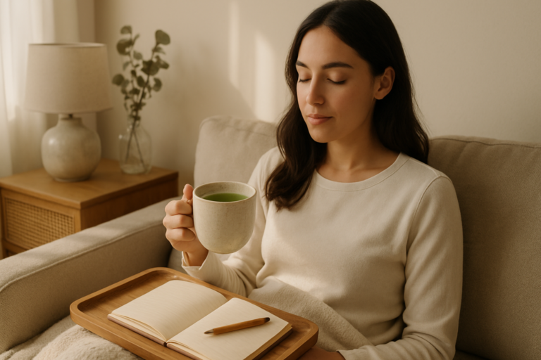 green tea morning routine in a peaceful morning environment